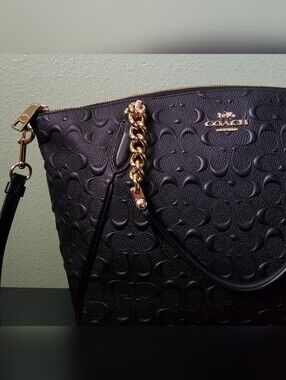 Coach Kelsey Satchel in black embossed signature leather